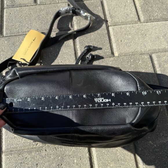 Marta Ponti Portugal Black Leather Woven Crossbody Bag Tan Fabric Great Gift NWT - Picture 10 of 13